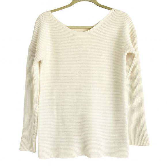 Cream Ribbed Mohair Blend Scoopneck Sweater Soft Cozy Knit Top Small - Picture 1 of 3